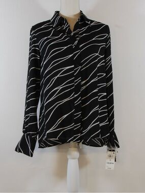 Bar III Women's Black & White Printed Long Sleeve Button Down Shirt
